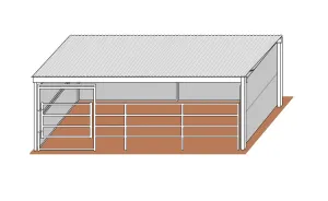 12'D x 24'L Solid Steel Modular Wall Gated Stall W/ 12' x 26' Free-Standing Cover W/ Trim