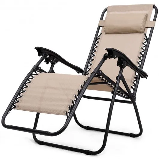 3 pcs Folding Portable Zero Gravity Reclining Lounge Chairs Table-Beige