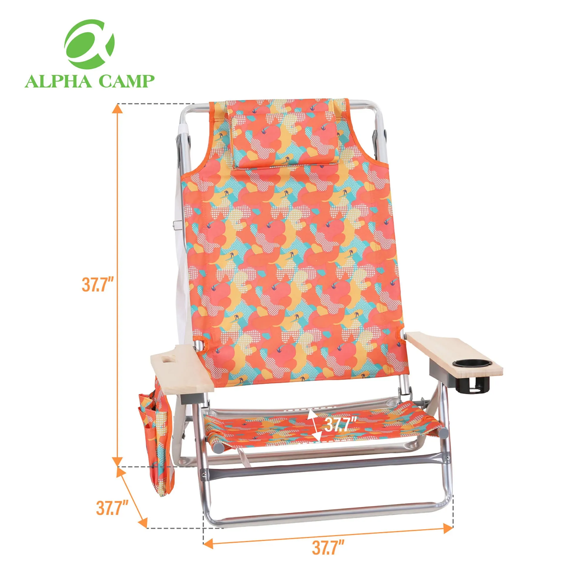 Alpha Camp 5-Position Beach Chairs Portable Arm Chairs with Towel Bar