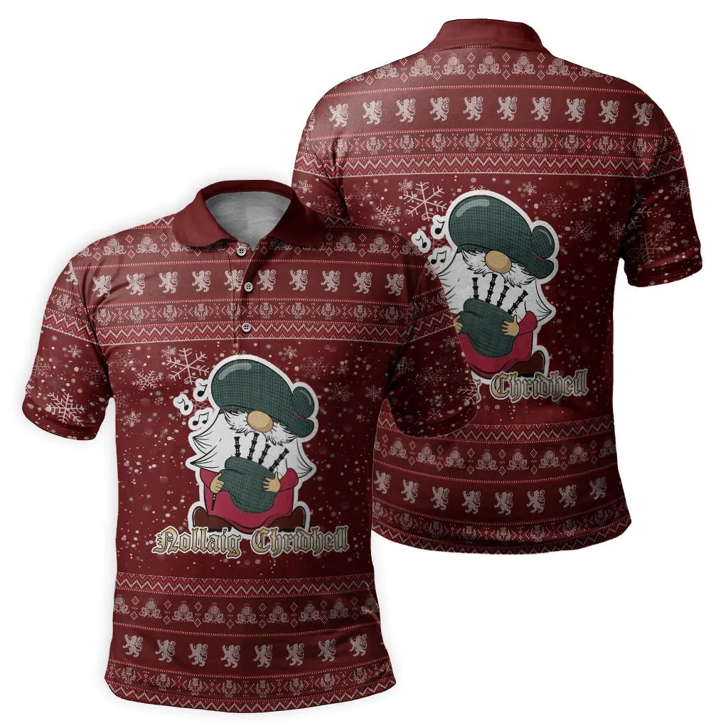 Arbuthnot Clan Christmas Family Polo Shirt with Funny Gnome Playing Bagpipes