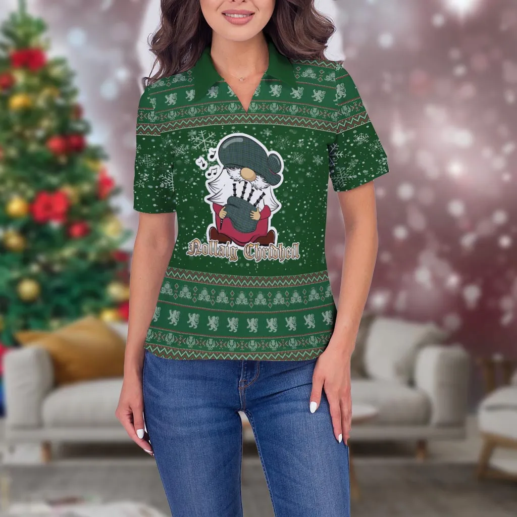 Arbuthnot Clan Christmas Family Polo Shirt with Funny Gnome Playing Bagpipes