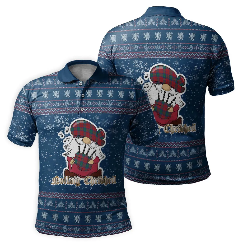 Auchinleck (Affleck) Clan Christmas Family Polo Shirt with Funny Gnome Playing Bagpipes