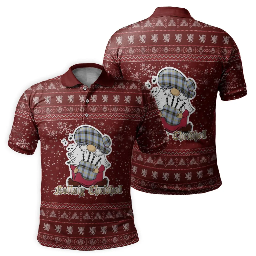 Bell Clan Christmas Family Polo Shirt with Funny Gnome Playing Bagpipes