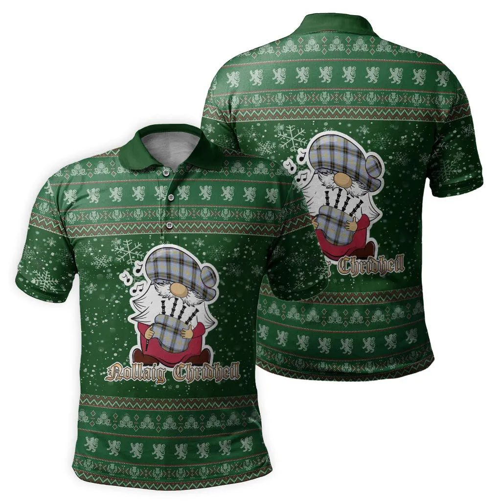 Bell Clan Christmas Family Polo Shirt with Funny Gnome Playing Bagpipes