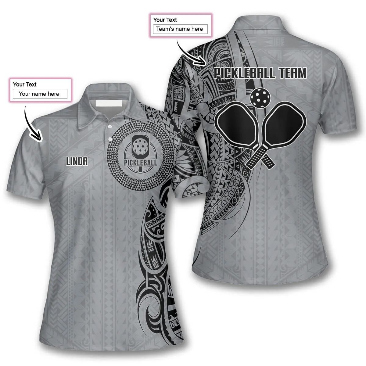 Black Grey Tribal Tattoo Custom Pickleball Shirts for Women