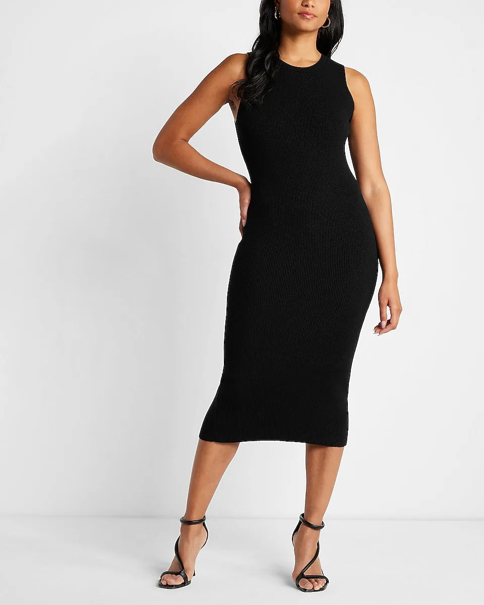 Body Contour High Neck Midi Sweater Dress in Pitch Black