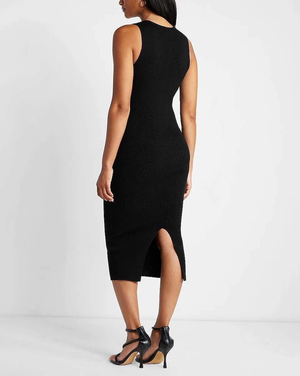 Body Contour High Neck Midi Sweater Dress in Pitch Black