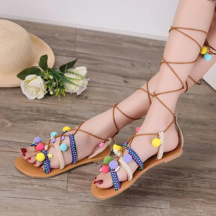 Bohemian Flat Bottom Non-slip Versatile Sandals with Large Size Retro Sandals