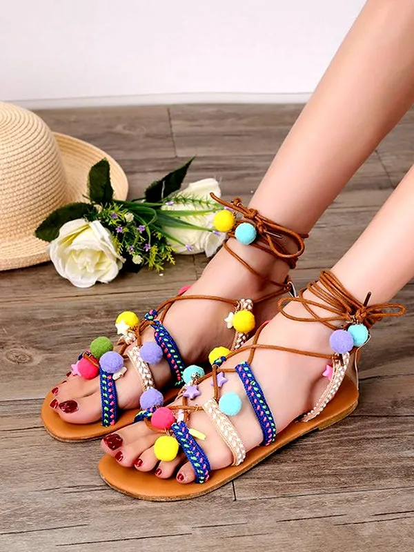 Bohemian Flat Bottom Non-slip Versatile Sandals with Large Size Retro Sandals