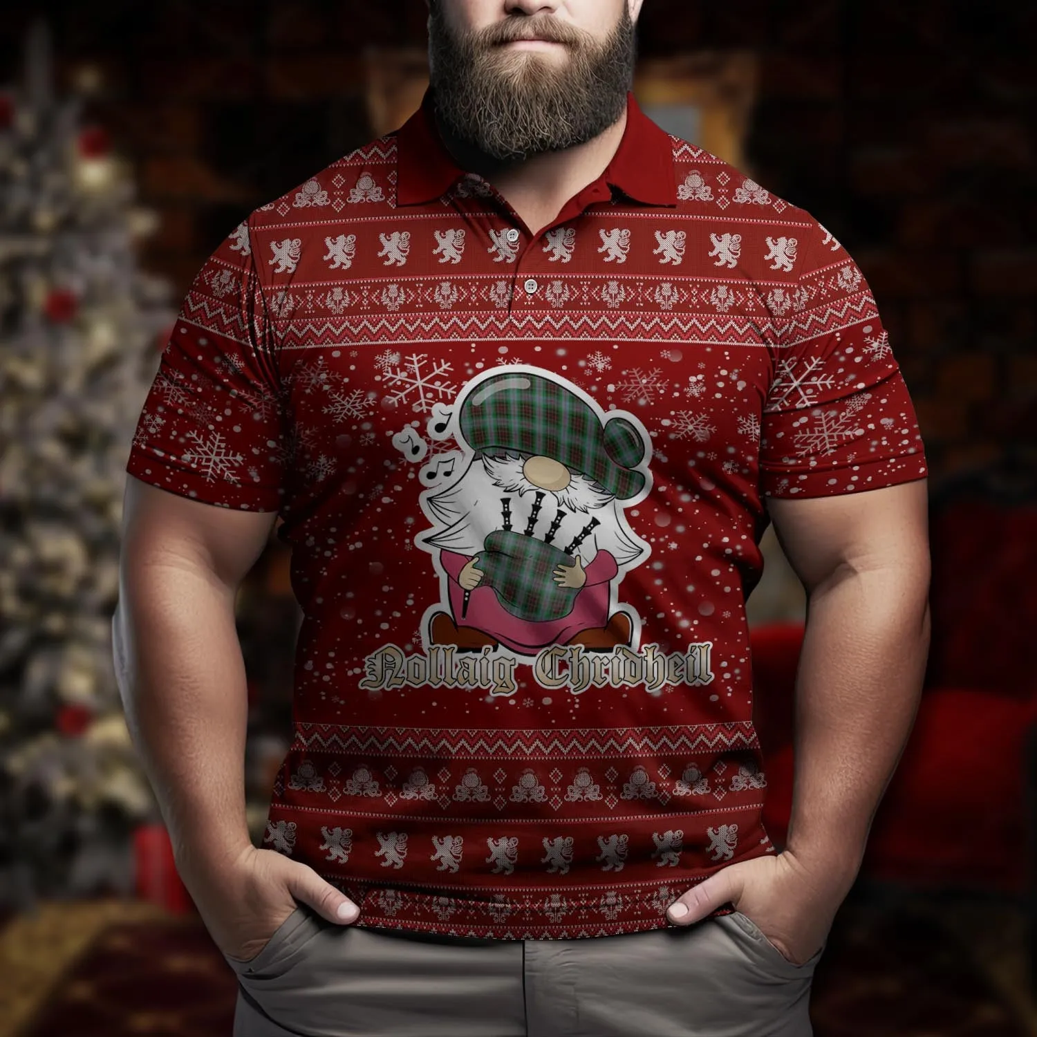 Brodie Hunting Clan Christmas Family Polo Shirt with Funny Gnome Playing Bagpipes