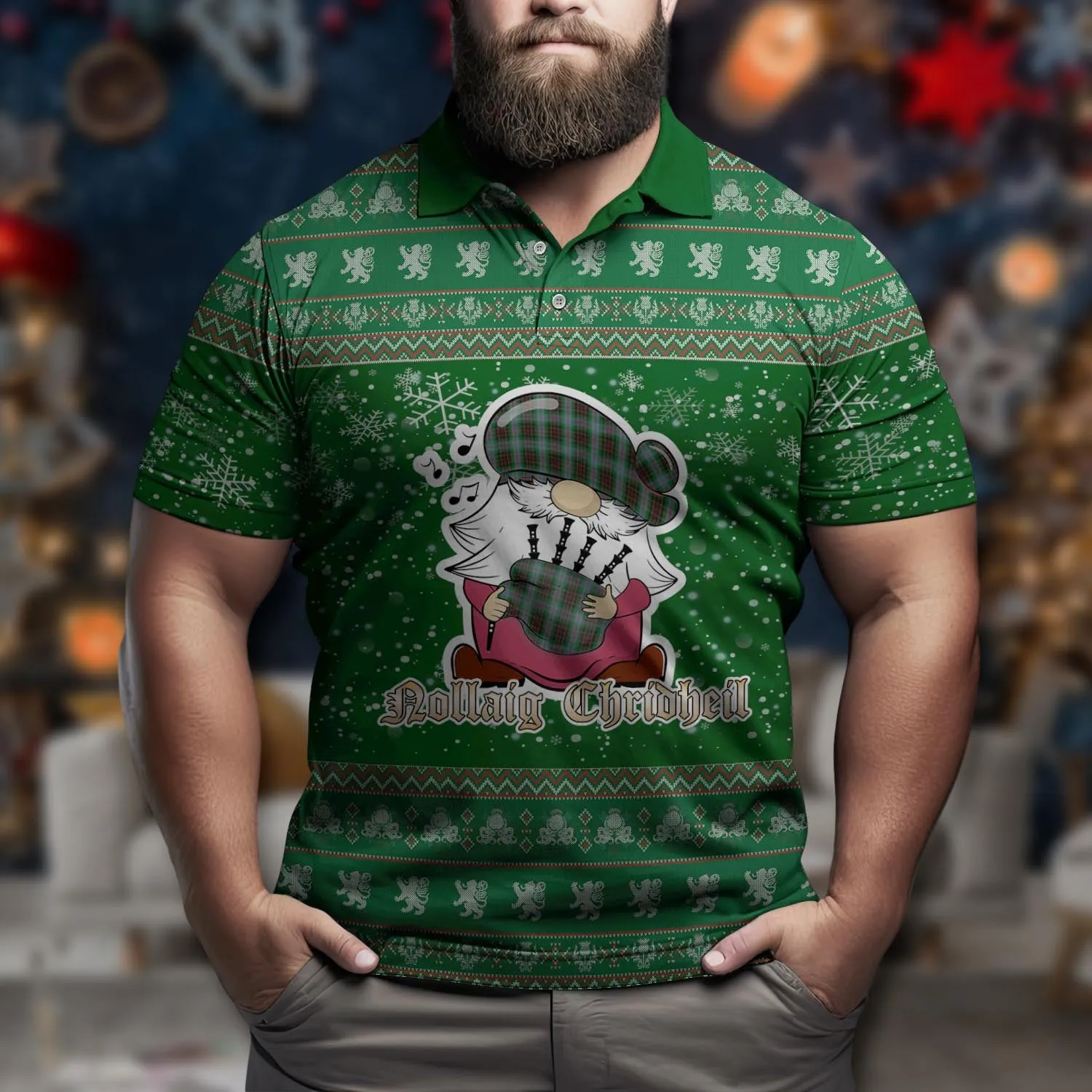 Brodie Hunting Clan Christmas Family Polo Shirt with Funny Gnome Playing Bagpipes