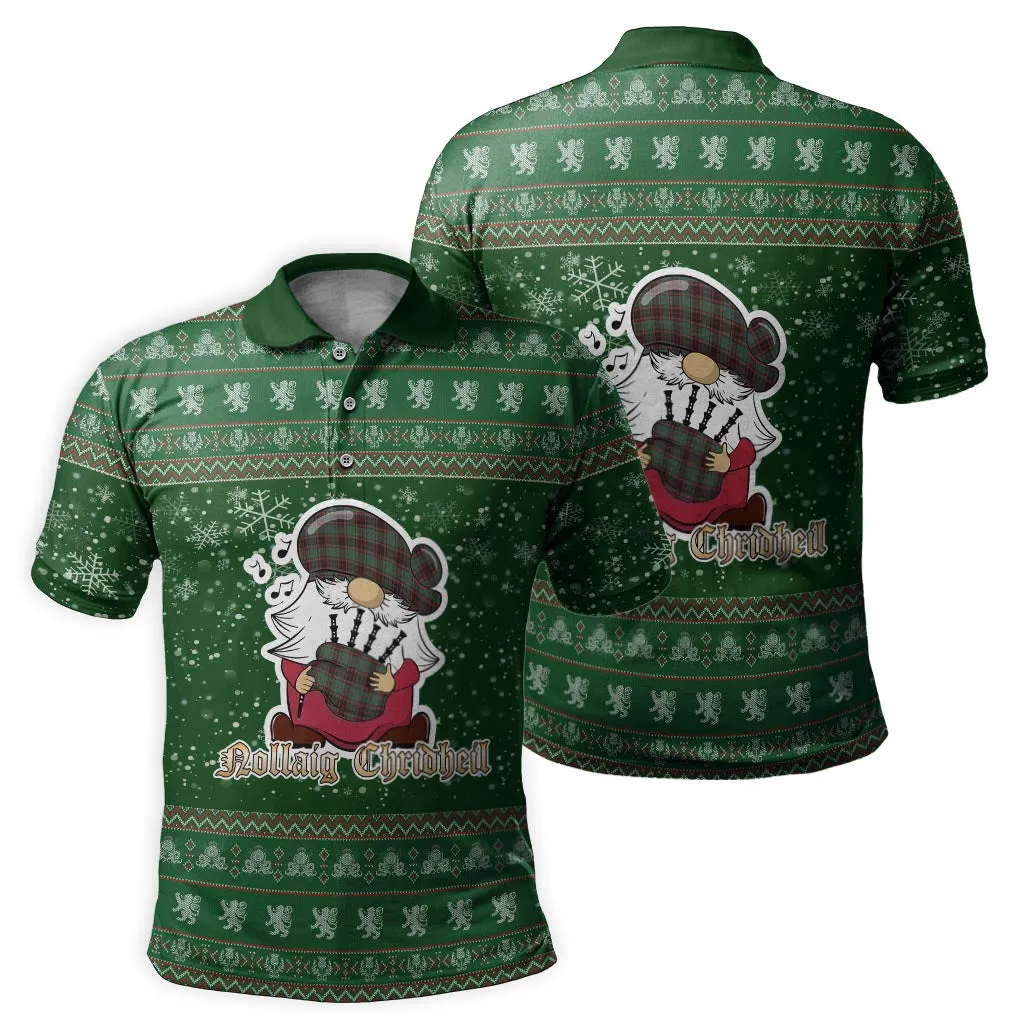 Buchan Ancient Clan Christmas Family Polo Shirt with Funny Gnome Playing Bagpipes