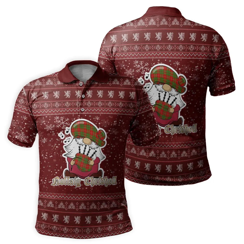 Burnett Clan Christmas Family Polo Shirt with Funny Gnome Playing Bagpipes