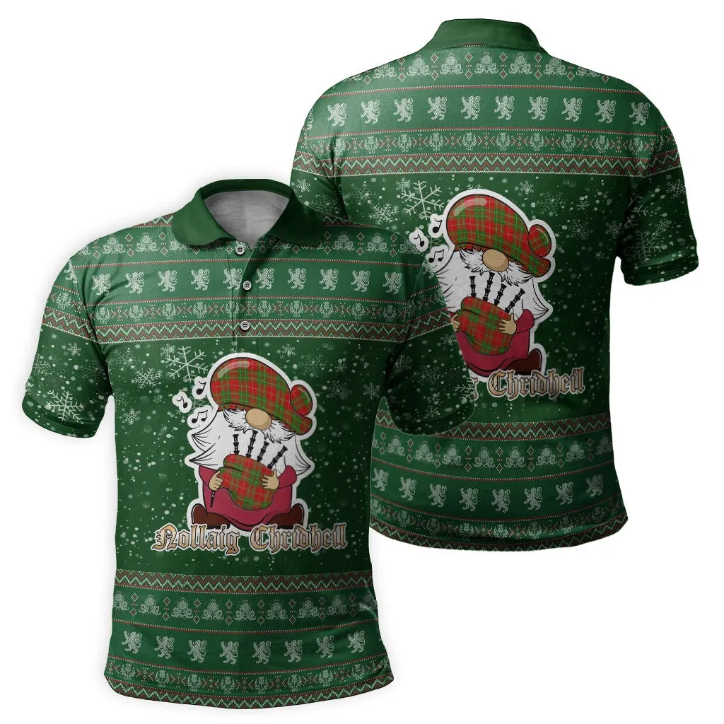 Burnett Clan Christmas Family Polo Shirt with Funny Gnome Playing Bagpipes