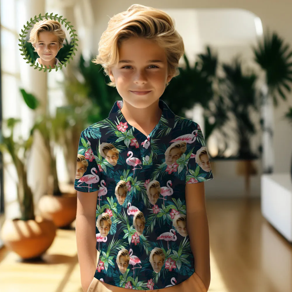 Custom Face Kids Polo Shirts Personalised Photo Hawaiian Style Shirt Flamingo Flower