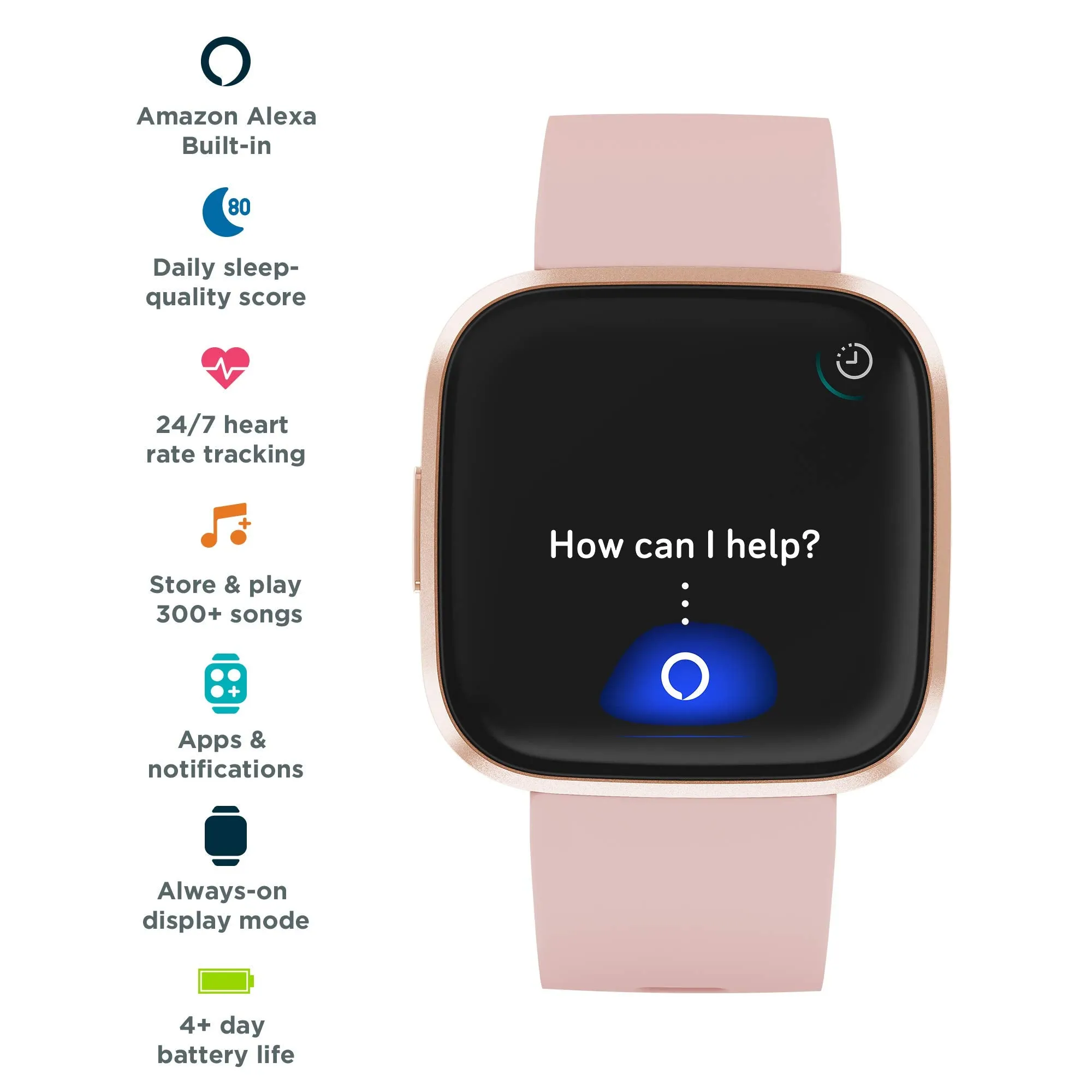 Fitbit Versa 2 Health & Fitness Smartwatch with Voice Control, Sleep Score & Music, Petal/Copper Rose