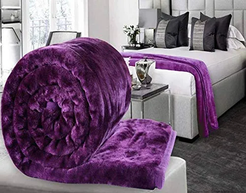 Generic MICROBOOTH Purple Single Bed Blanket Heavy Winter Mink Soft AC Room Fleece All Weather Warm kambal Panipat MadeIN India(55x85) (Purple, Single) lightweight