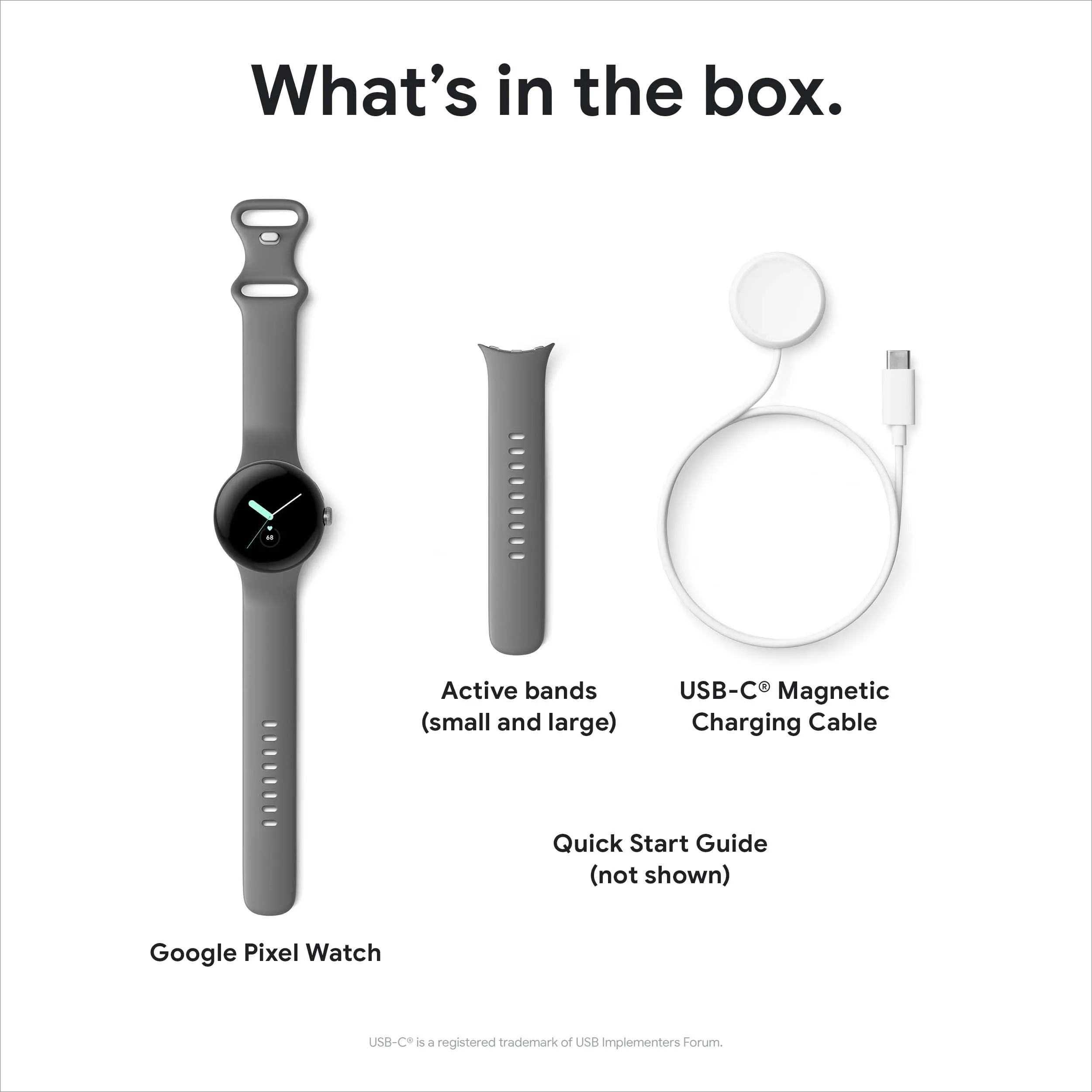 Google Pixel Watch, Polished Silver Stainless Steel Case.