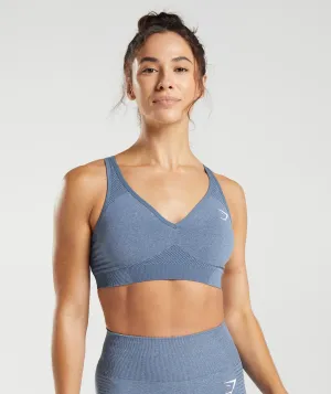 Gymshark Vital Seamless 2.0 V Neck Sports Bra - Evening Blue Marl