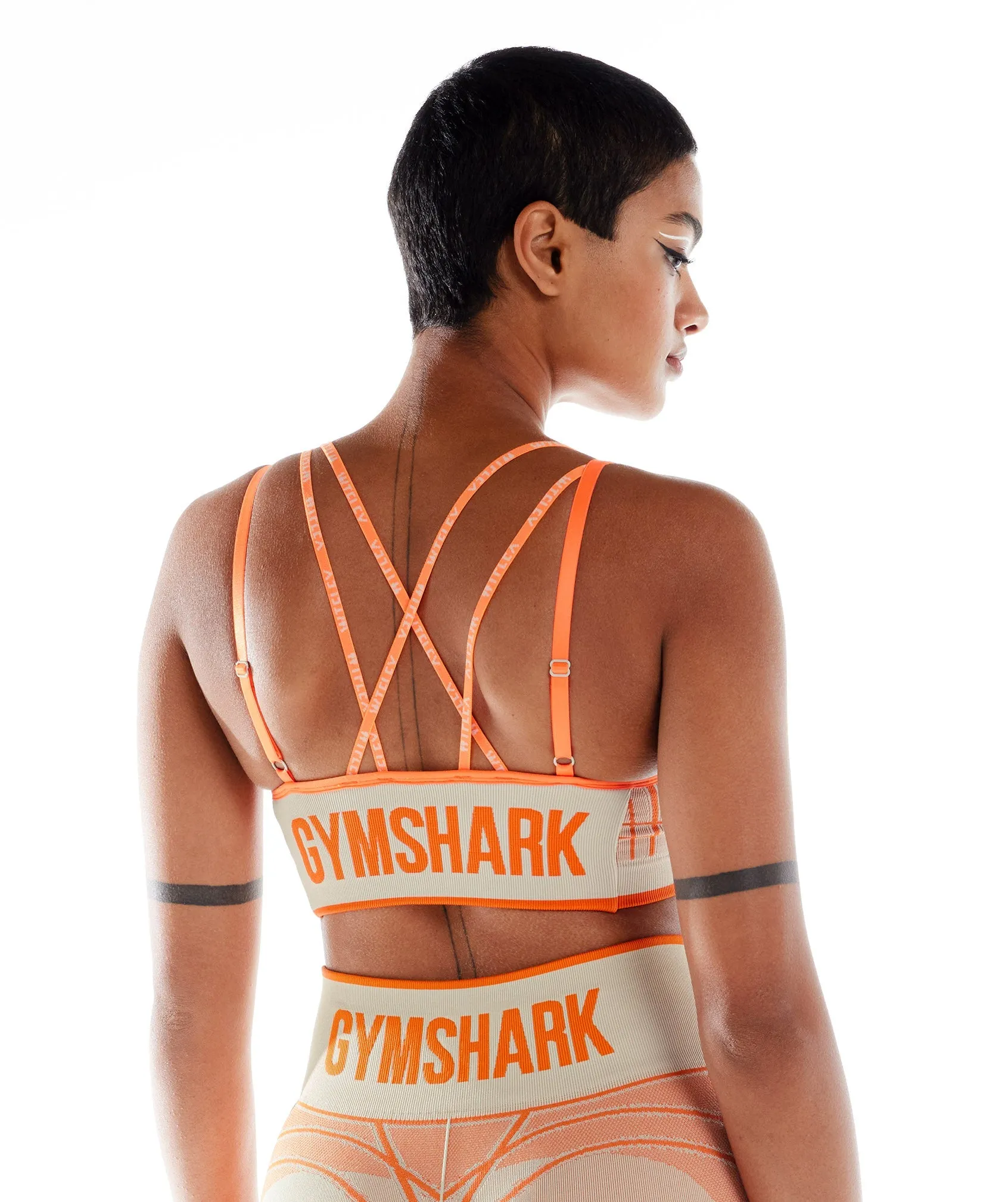 Gymshark Wtflex Linear Seamless Sports Bra - Pebble Grey/Orange/Coconut White