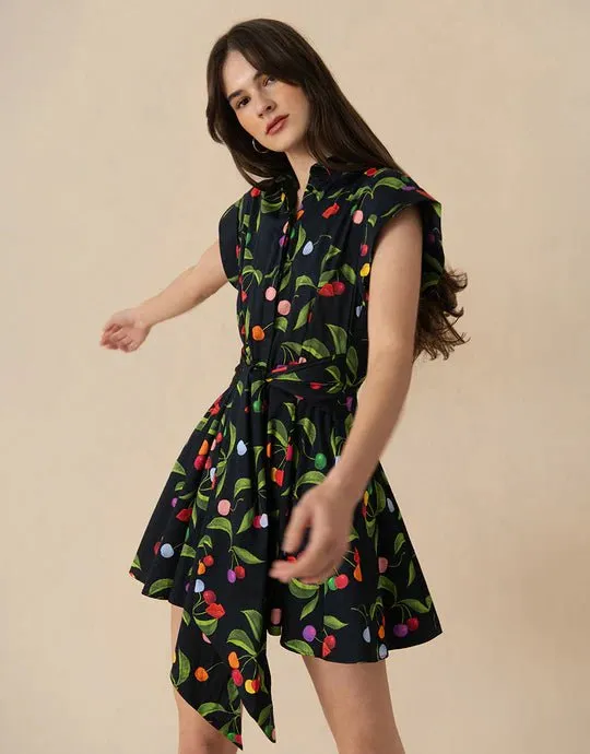 Helena Cotton Mini Dress W. Belt Cherry Black