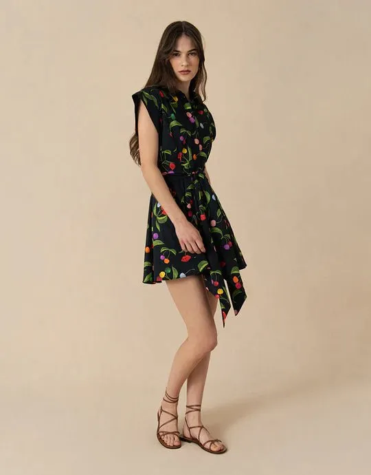 Helena Cotton Mini Dress W. Belt Cherry Black