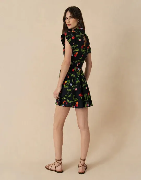 Helena Cotton Mini Dress W. Belt Cherry Black