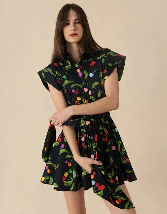 Helena Cotton Mini Dress W. Belt Cherry Black