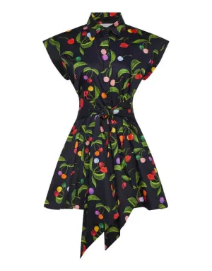 Helena Cotton Mini Dress W. Belt Cherry Black