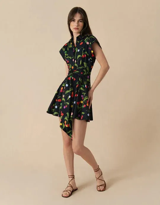 Helena Cotton Mini Dress W. Belt Cherry Black