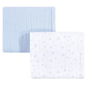 Hudson Baby Cotton Muslin Swaddle Blankets, Blue Stars