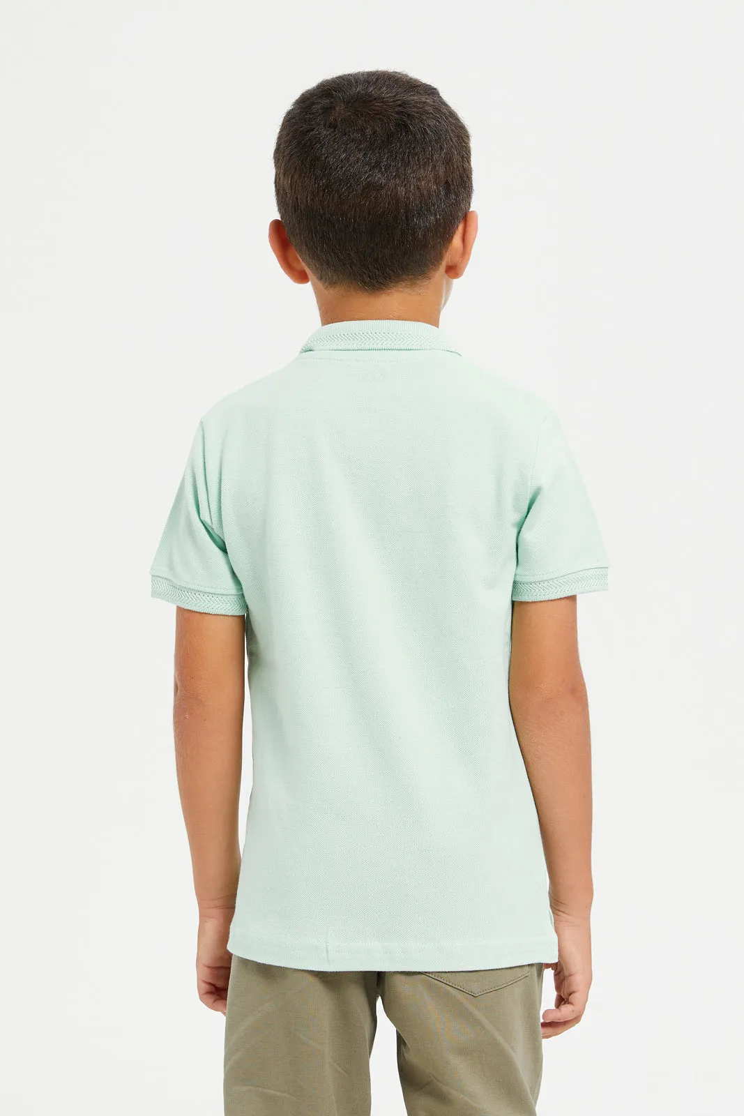 Junior Boys Blue Basic Tipping Polo T-Shirt