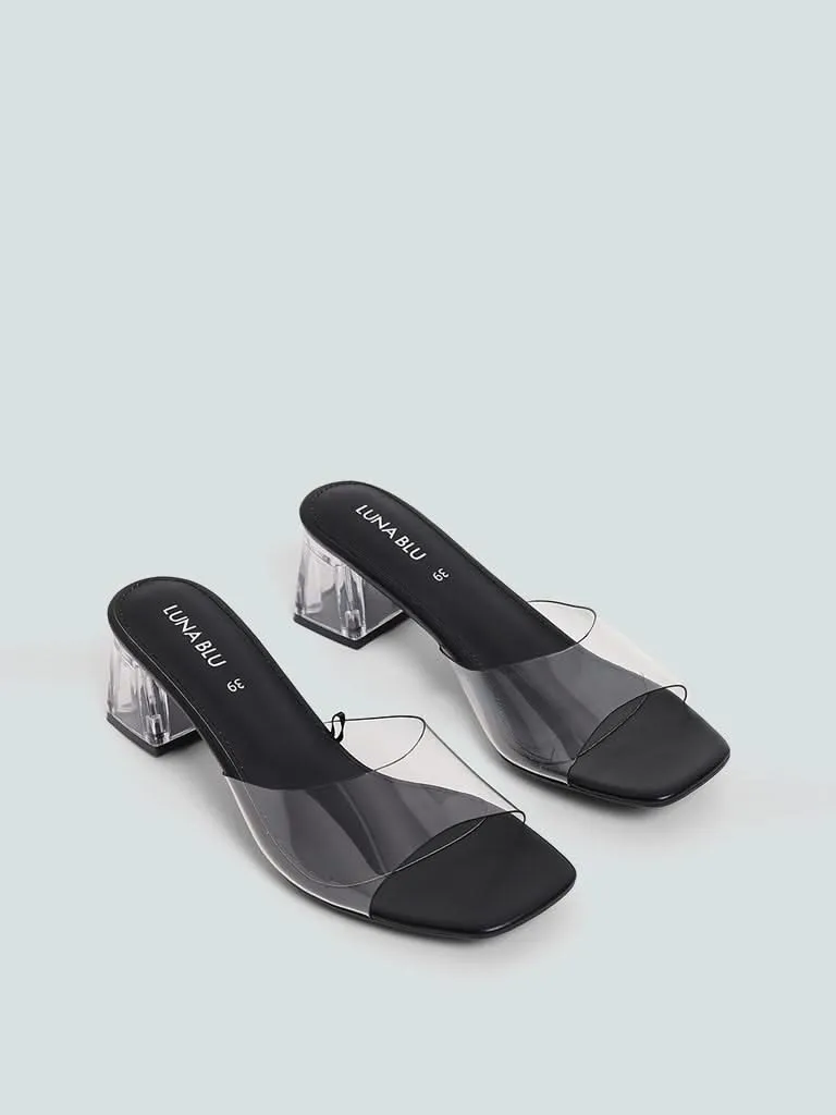 LUNA BLU Transparent Cup Mule Black Sandals