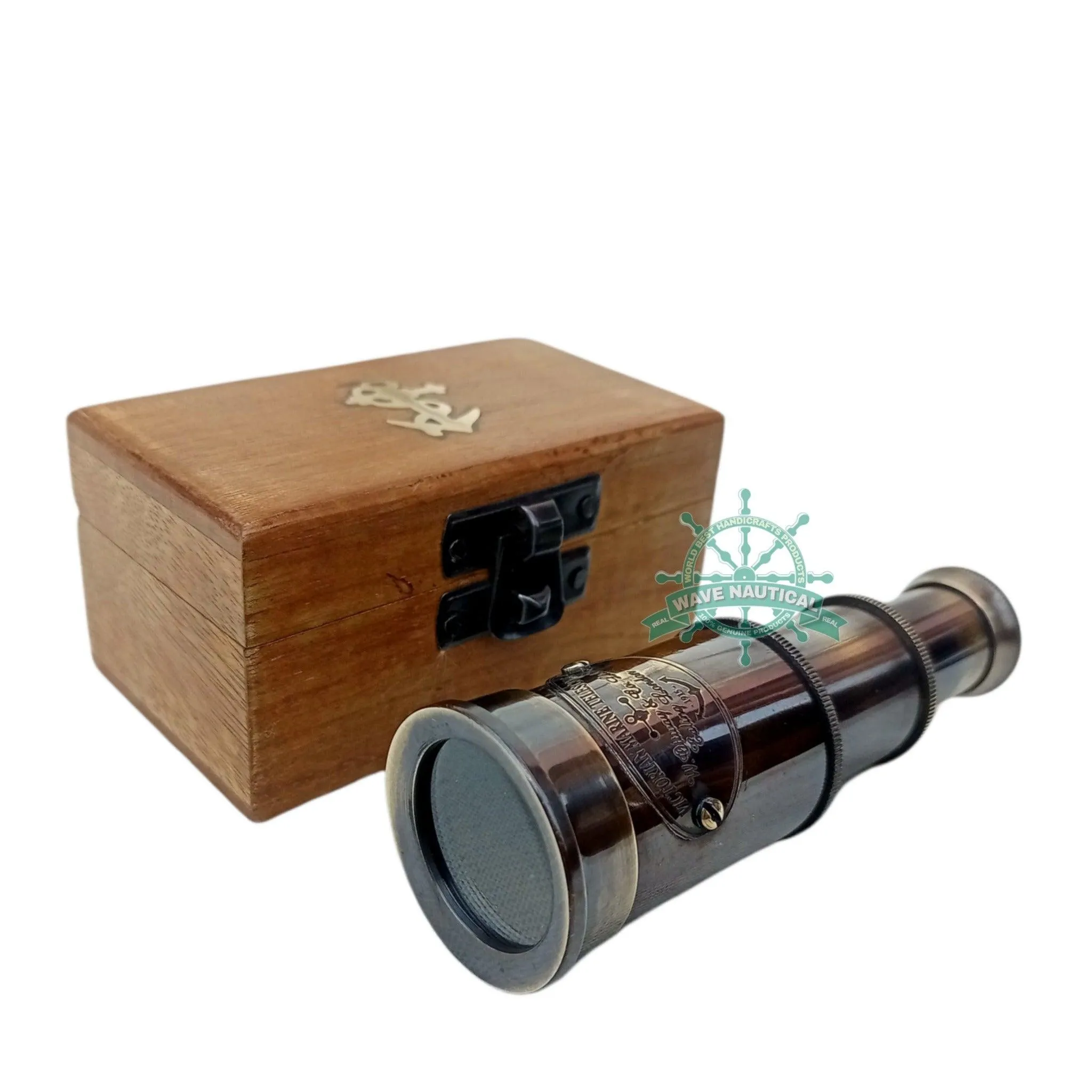 Marine Telescope Nautical Antique Solid Brass Pirate Spyglass 4" Wooden Box Gift