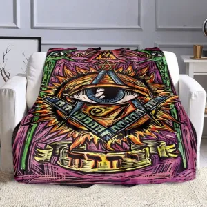 Master Mason Blue Lodge Blanket - Eye Of Providence With Colored Design