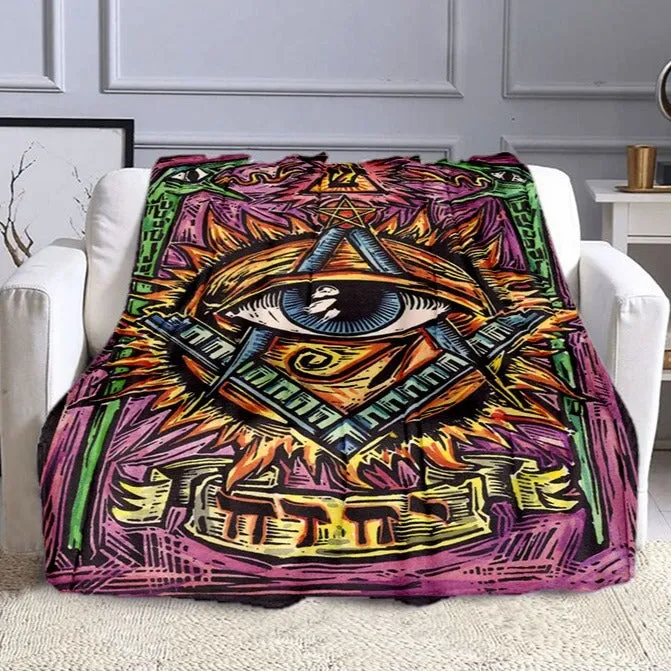 Master Mason Blue Lodge Blanket - Eye Of Providence With Colored Design