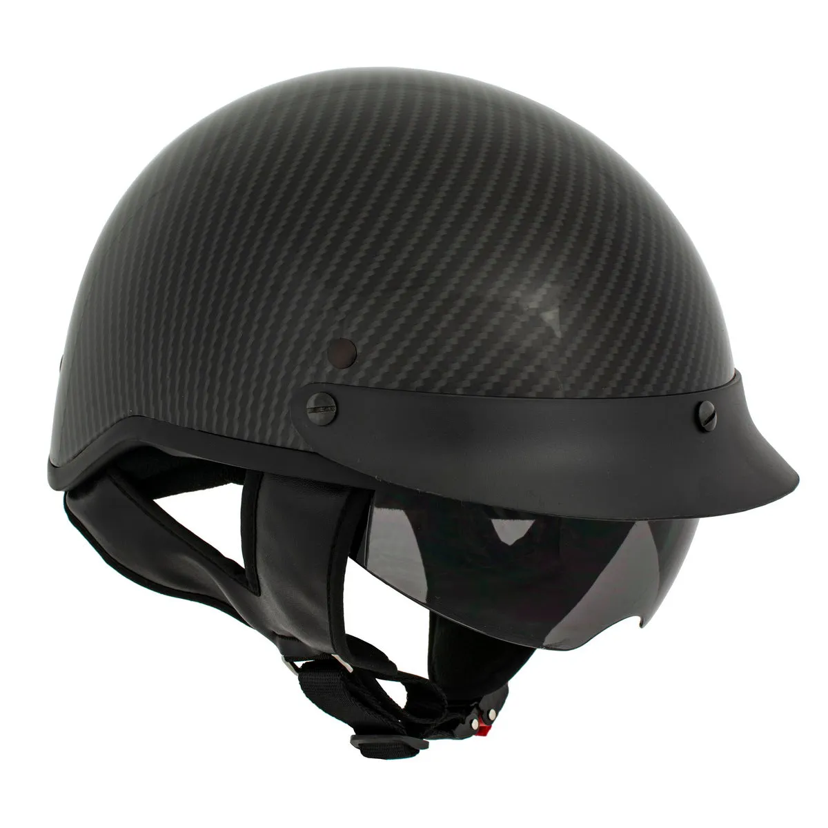 Milwaukee Helmets MPH9723DOT Carbon Like Black Half Helmet with Drop Down Sun Visor