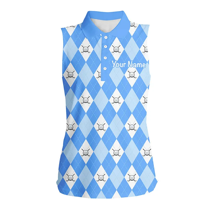 Multi Color Argyle Plaid Pattern Womens Sleeveless Polo Shirt Custom Golf Shirts For Women, Ladies Golf Polo