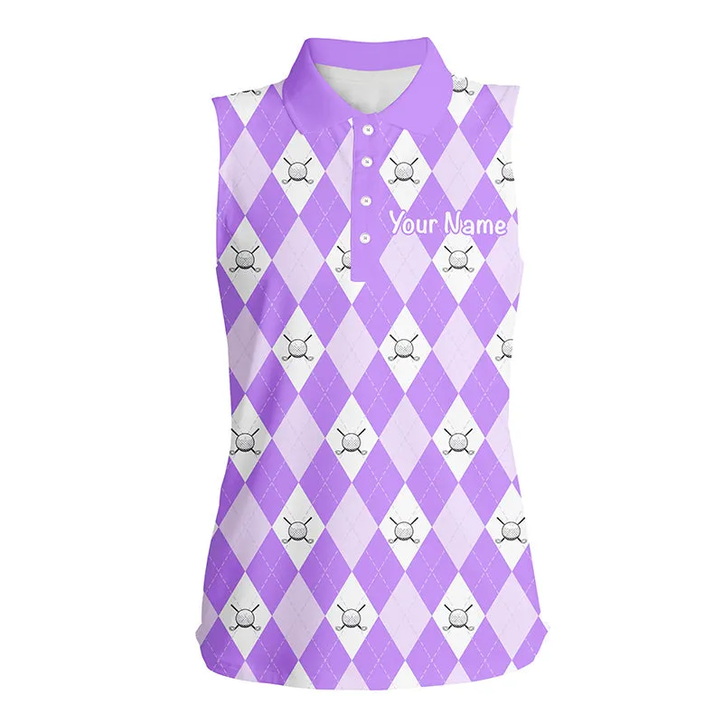 Multi Color Argyle Plaid Pattern Womens Sleeveless Polo Shirt Custom Golf Shirts For Women, Ladies Golf Polo