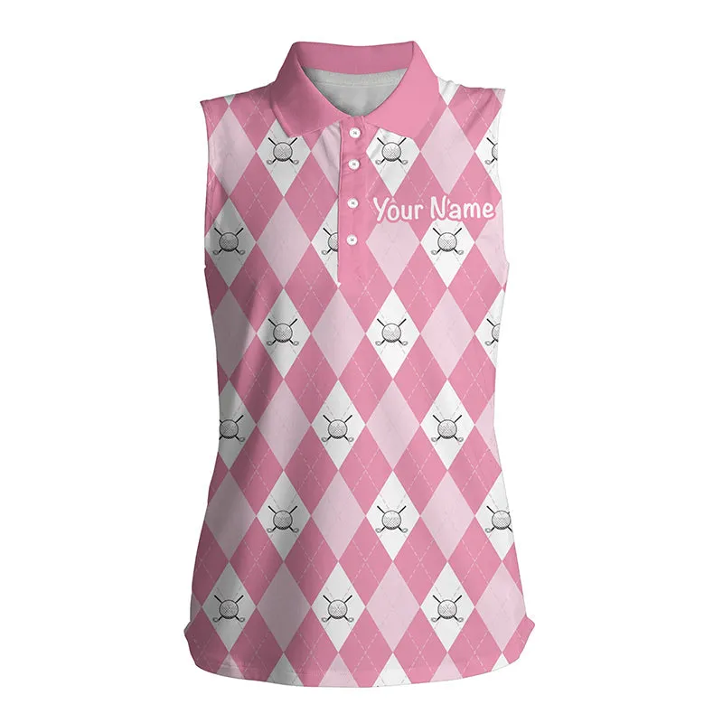 Multi Color Argyle Plaid Pattern Womens Sleeveless Polo Shirt Custom Golf Shirts For Women, Ladies Golf Polo