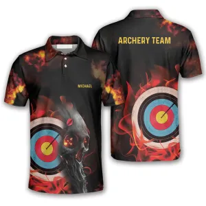 On Fire Red Skull Custom Archery Shirts For Men, Personalized Archery Shirt, Idea Gift for Archer