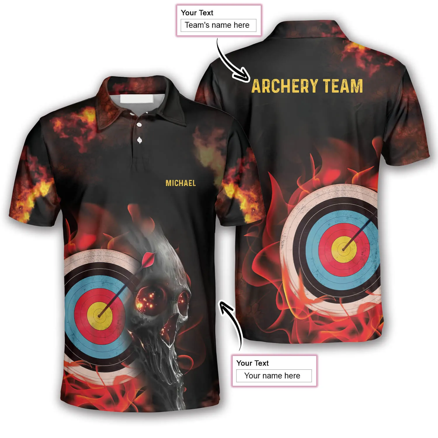 On Fire Red Skull Custom Archery Shirts For Men, Personalized Archery Shirt, Idea Gift for Archer