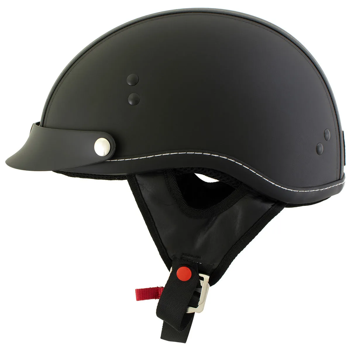 Outlaw T70 'Dark Rider' Advance DOT Black Leather Like Half Helmet with Snap Visor