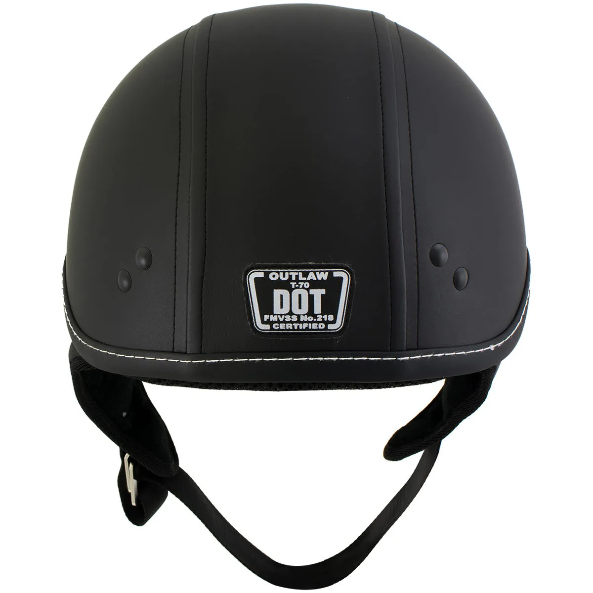 Outlaw T70 'Dark Rider' Advance DOT Black Leather Like Half Helmet with Snap Visor