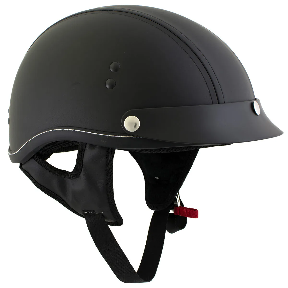 Outlaw T70 'Dark Rider' Advance DOT Black Leather Like Half Helmet with Snap Visor