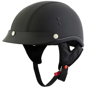 Outlaw T70 'Dark Rider' Advance DOT Black Leather Like Half Helmet with Snap Visor