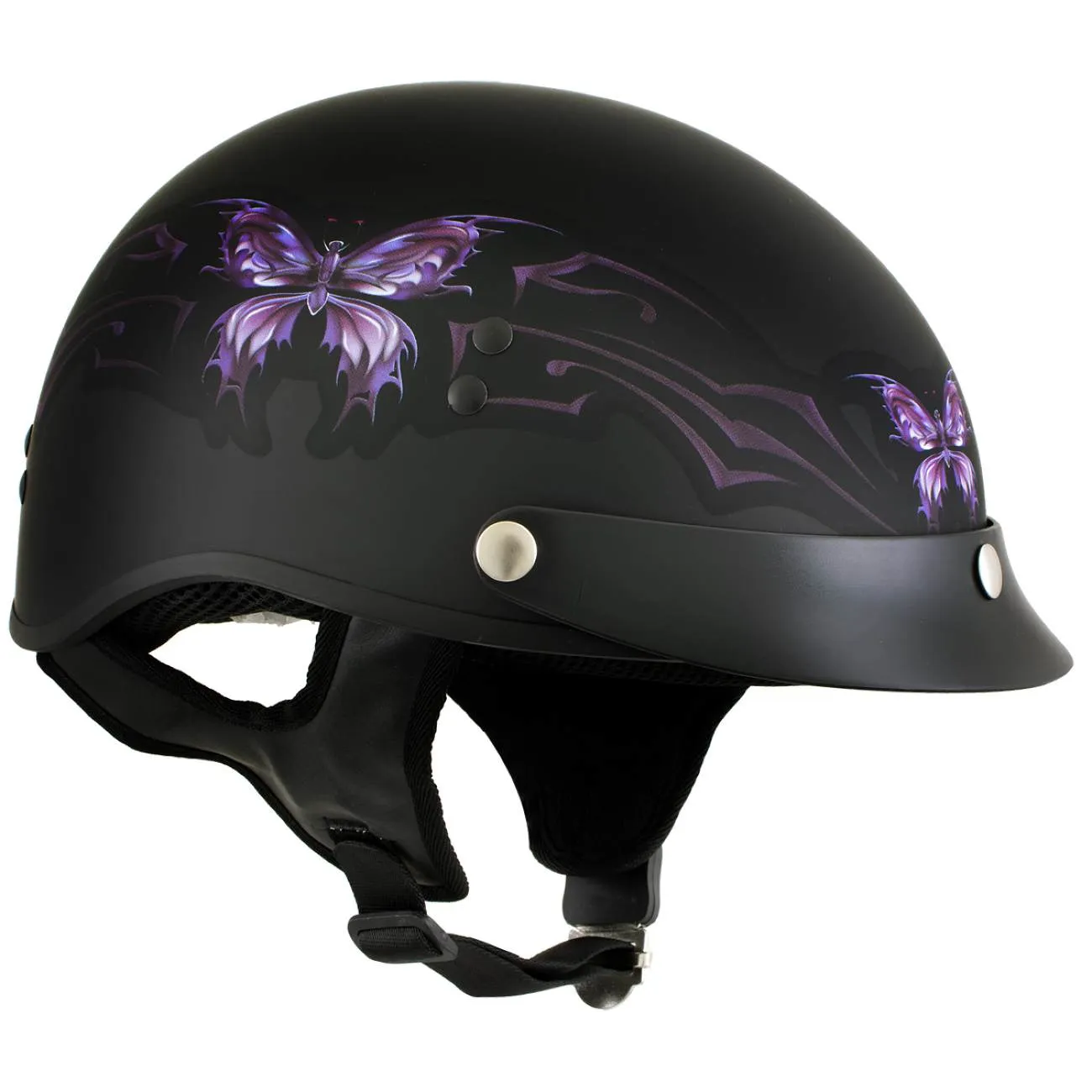 Outlaw T70 'Purple Butterfly' Advanced DOT Motorcycle Half Face Helmet