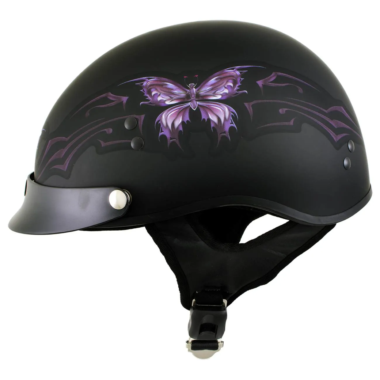 Outlaw T70 'Purple Butterfly' Advanced DOT Motorcycle Half Face Helmet