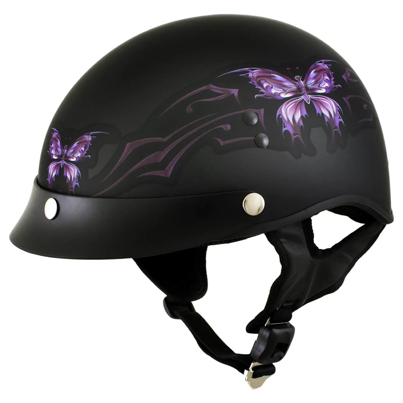 Outlaw T70 'Purple Butterfly' Advanced DOT Motorcycle Half Face Helmet