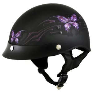 Outlaw T70 'Purple Butterfly' Advanced DOT Motorcycle Half Face Helmet